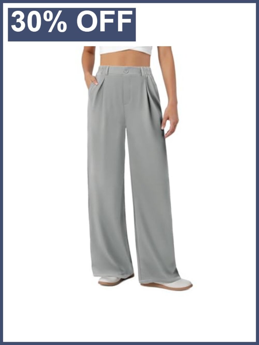 Women's Wide Leg Stretchy Dress Pants Pleated High Rise Work Slacks Pockets